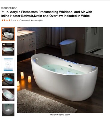 71 Acrylic Flatbottom Freestanding Whirlpool and Air with Inline