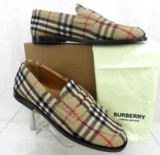 NIB $790 BURBERRY HACKNEY BEIGE CHECK WOOL PENNY LOAFERS 13 US 46 ITALY