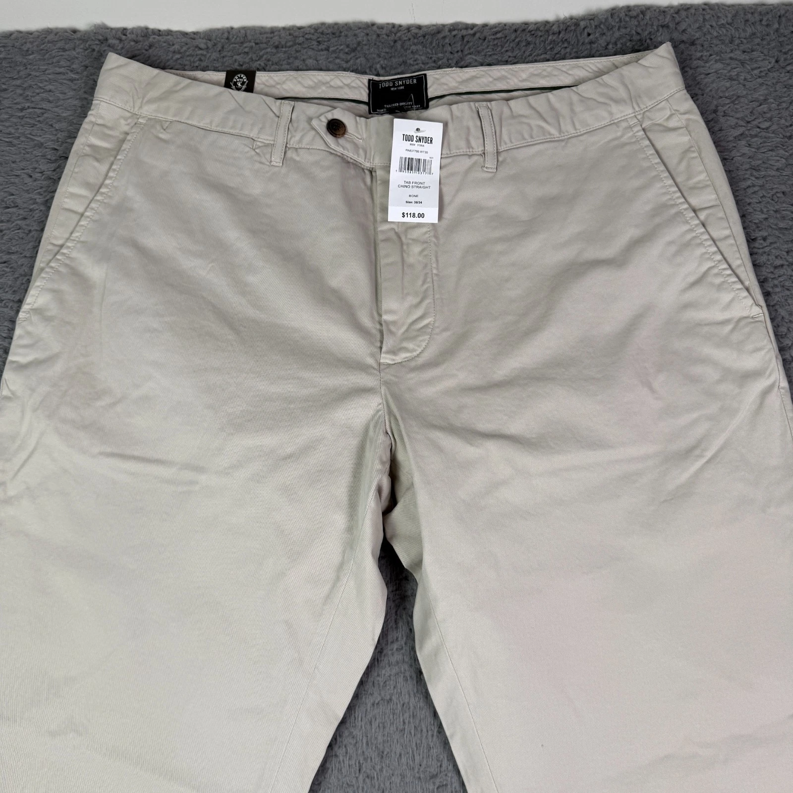 Todd Snyder Pants Mens 36x34 Bone Khaki Tab Front Chino Straight Fit Stretch NEW