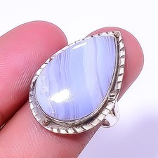 Namibian Blue Lace Agate Handmade Gemstone 925 Sterling Silver Ring s.7 A325