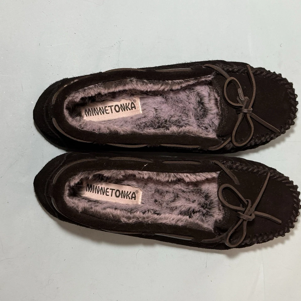 Mocasines Minnetonka Zapatillas Gamuza Piel Sintética Forradas Negras Mujeres Talla 10 М Foto 2 de 4