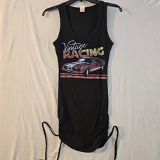 Windsor Tank Dress XS Women Black Vintage Racing Graphic Ruched Bodycon Mini