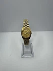 Seiko Watch Women 25mm Gold Dial Gold Tone Daydate Round 7N83-0041 New Battery