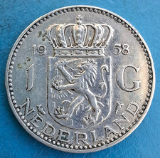 Pays-Bas Netherlands , 1 gulden florin argent 1958 , km 184