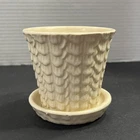 VINTAGE NELSON McCOY POTTERY 3.5" IVORY POT w/ SAUCER Fish Scale "USA"