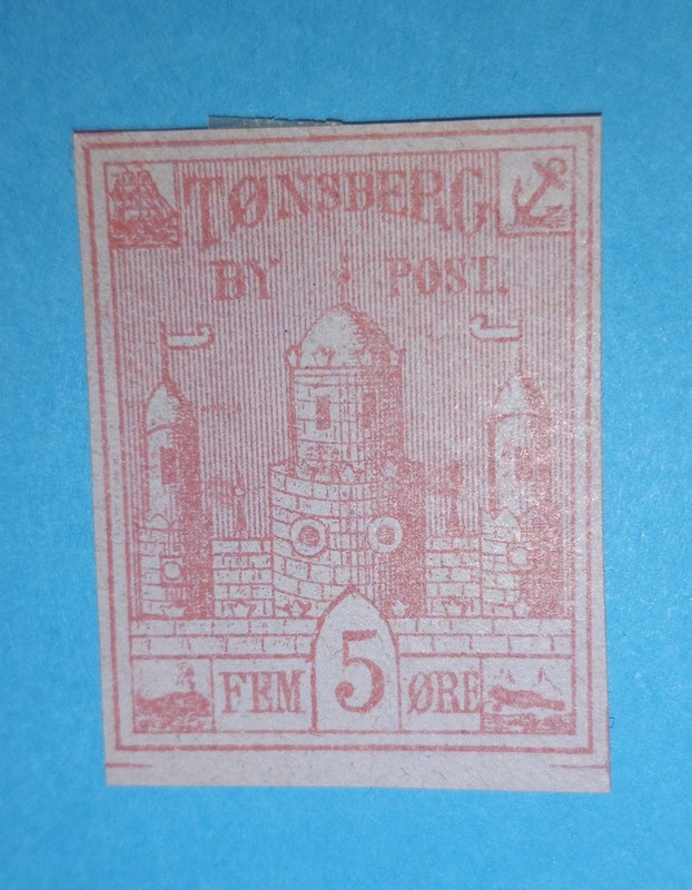 + 1884 Tonsberg Norway Castle Anchor Ship Flags Local Bypost S/A#5b 5o Imperf.Mh
