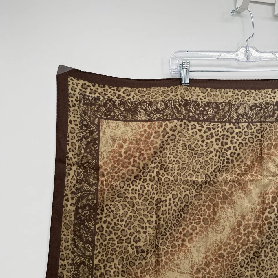 Oscar De La Renta Vintage Brown Leopard Animal Print Silk Square Scarf Designer - Image 2 of 4