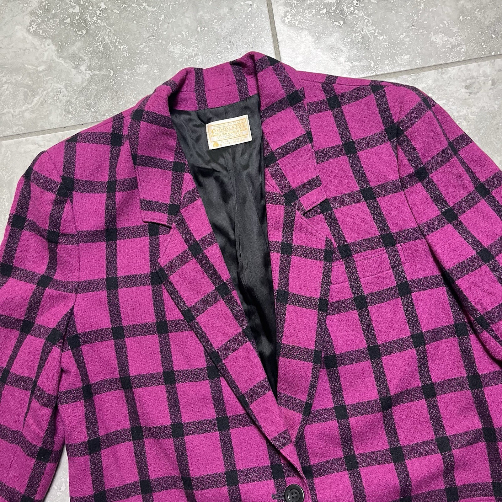 Pendleton VTG Button Virgin Wool Blazer Plaid Bla… - image 5