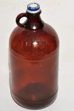 Vintage PUREX Gallon Brown Amber Glass Bottle Finger Handle with rust-proof cap