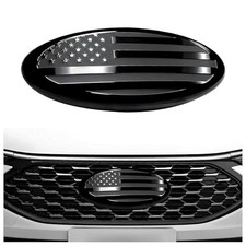 Front Grille American Flag Emblem, 7 Inch Aluminum Oval Rear Tailgate 7" Black