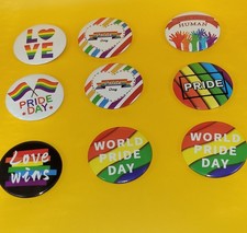 9pc LGBTQ Pride Month Button Pin Set - Rainbow "Love Wins" "Pride Day"