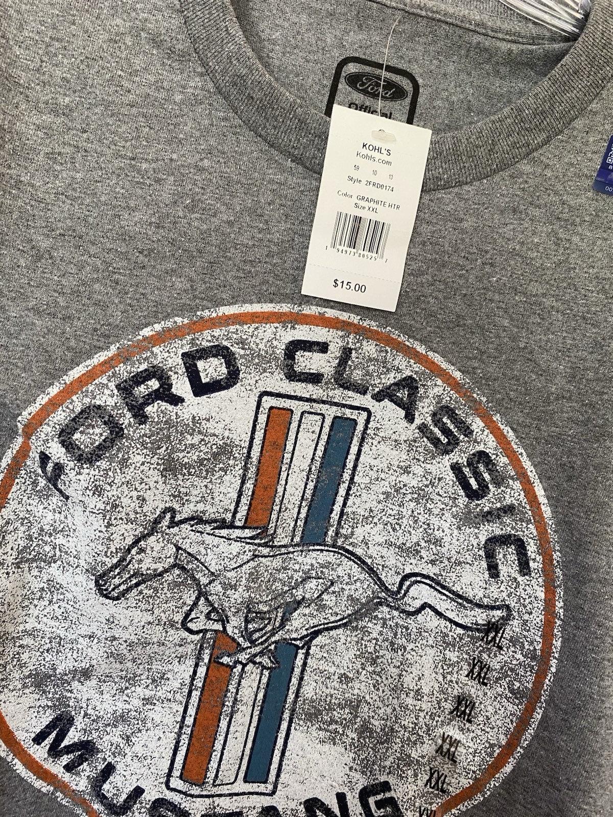 PONY T shirt Ford Mustang Classic Car uomo XXL grigia maglietta nuova con etichetta