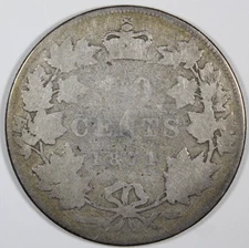 1871-H 50 Cent Canada About Good 45,000 Mintage KM 6 Free Shipping