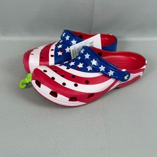 Crocs American Flag Classic Clog Mens 9 Red White Blue W11 July 4th USA New NWT