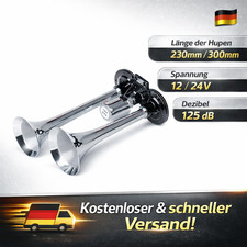 12/24V Fanfare Chrom Zweiklang Drucklufthorn 125dB Hupe für Auto LKW Boot