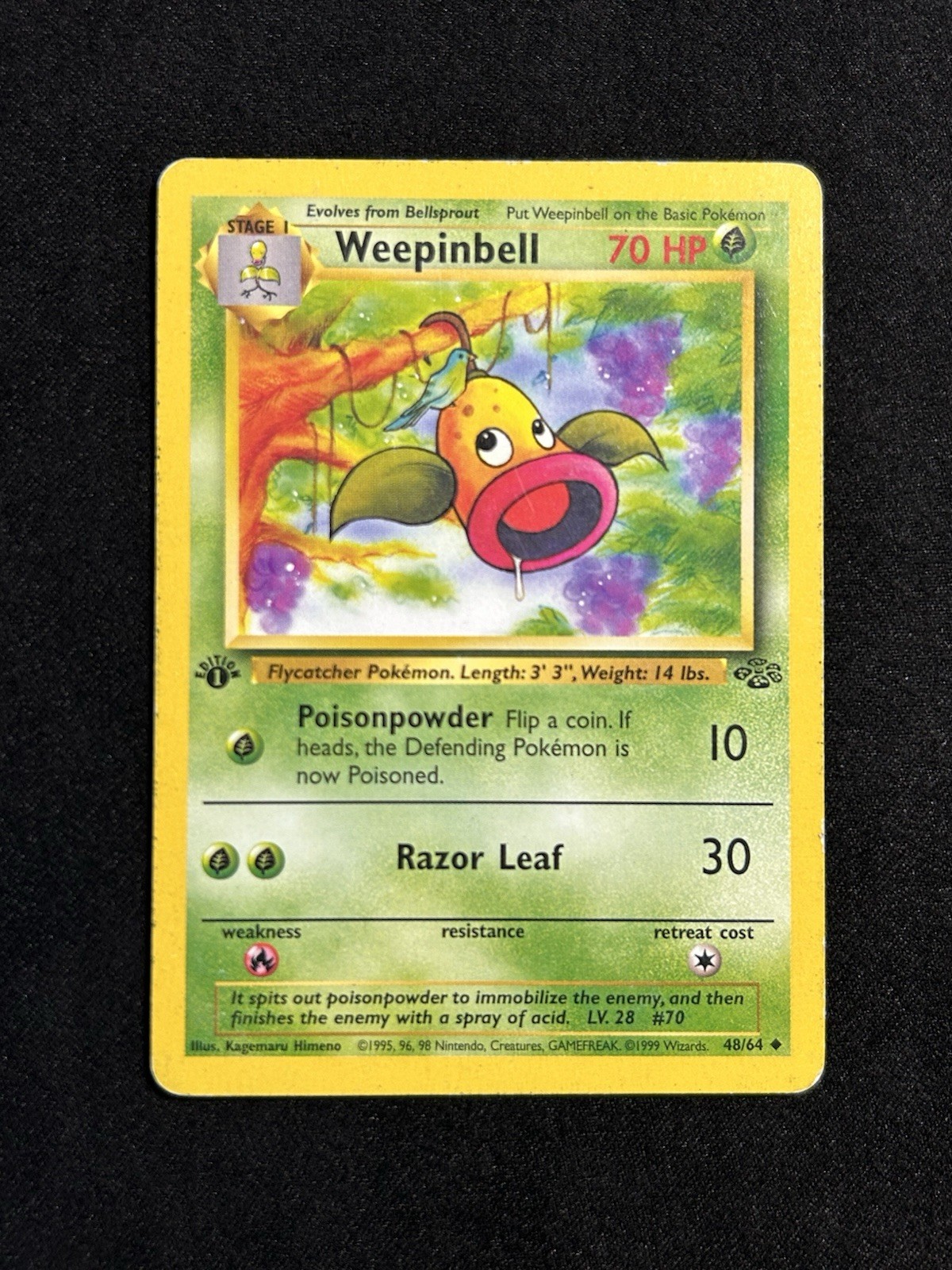Weepinbell 48/64 Jungle 1st Edition Pokemon Card
