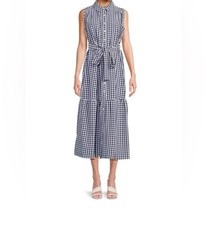 Tommy Hilfiger Gingham Sleeveless Belted Midi Dress Classic Preppy Casual Size 2