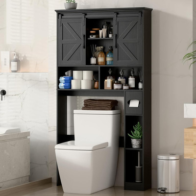 over the Toilet Storage Cabinet,Farmhouse Space-Saving Toilet Rack with 2 Slidin
