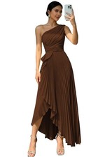 Shoulder Bridesmaid Dresses for Women Satin Long Pleated Formal Evening Dress