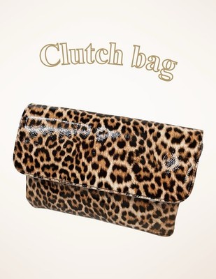 Damen Clutch Leopardmuster Kunstleder Lackoptik abn. Schulterriemen 25x16