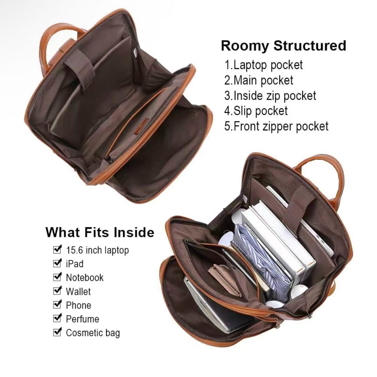 CLUCI Leather Laptop Backpack for Women 15.6 inch Computer Backpack Travel Large