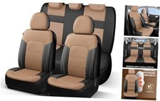 Car Seat Covers, Air Mesh and Faux Leather Seat Covers, Full Set Black Beige