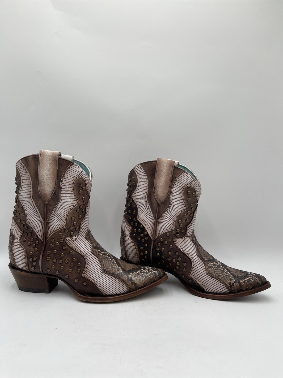 Corral Python Embroidery Leather Studded Snip Toe… - image 1