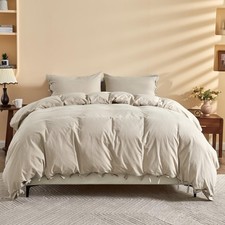 Biselina 100 Washed Cotton Duvet Cover Set 3Pcs Bowknot Ties Strap Solid Color