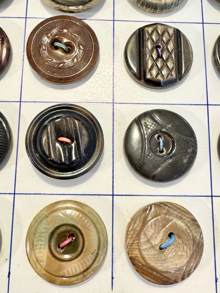 48 Old Vintage Celluloid Tight Top & Wafer Buttons on Card Large 1” - 1.25” - Image 3 of 4