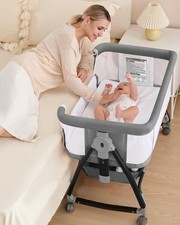 Baby Bassinet, Bassinet Bedside Sleeper with Wheels, Breathable Mesh Bedside ...