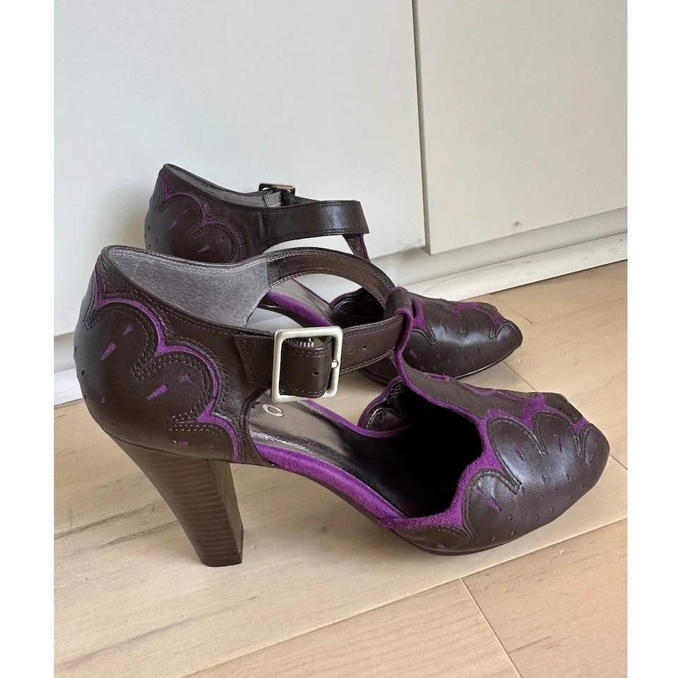 Zapatos de tacón vintage años 90 con correa en T marrón púrpura talla 9 estilo retro años 40 Foto 2 de 4