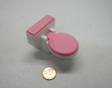 FISHER PRICE Loving Family Dollhouse BATHROOM TOILET WHITE  PINK Lid opens