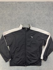 Vintage Puma Track Jacket Mens L Black Full Zip Colorblock Athletic Pockets