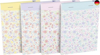 Oxford Notizblock A6 Floral liniert, 160 Seiten, geheftet, 4 Designs, 10 Stück