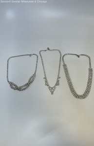 VNTG Icy Rhinestone Silver Tone Necklaces 54g
