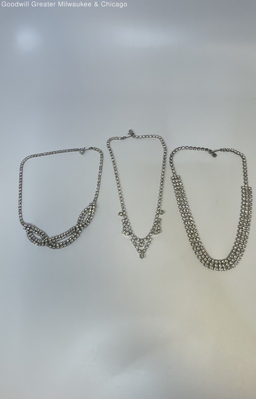 VNTG Icy Rhinestone Silver Tone Necklaces 54g
