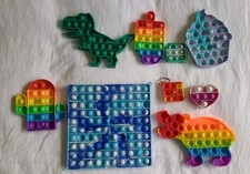 Lot Of 9 Pop Its Kids Girls Fidget Toys Rainbow Tie Dye Various Sizes