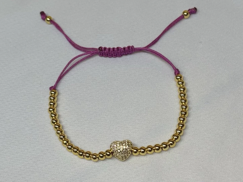 Pulsera oro laminado 18k con dije corazón brillante romántico Foto 2 de 3