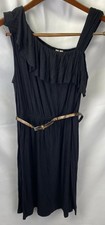 Madison Women’s Medium Black One Shoulder Ruffled Belted Stretch NWT