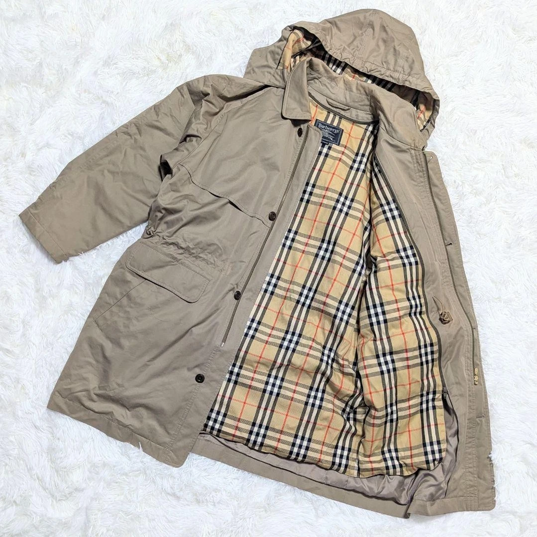 Burberry piumino con cappuccio trench coat fodera beige nylon per uomo taglia US L originale