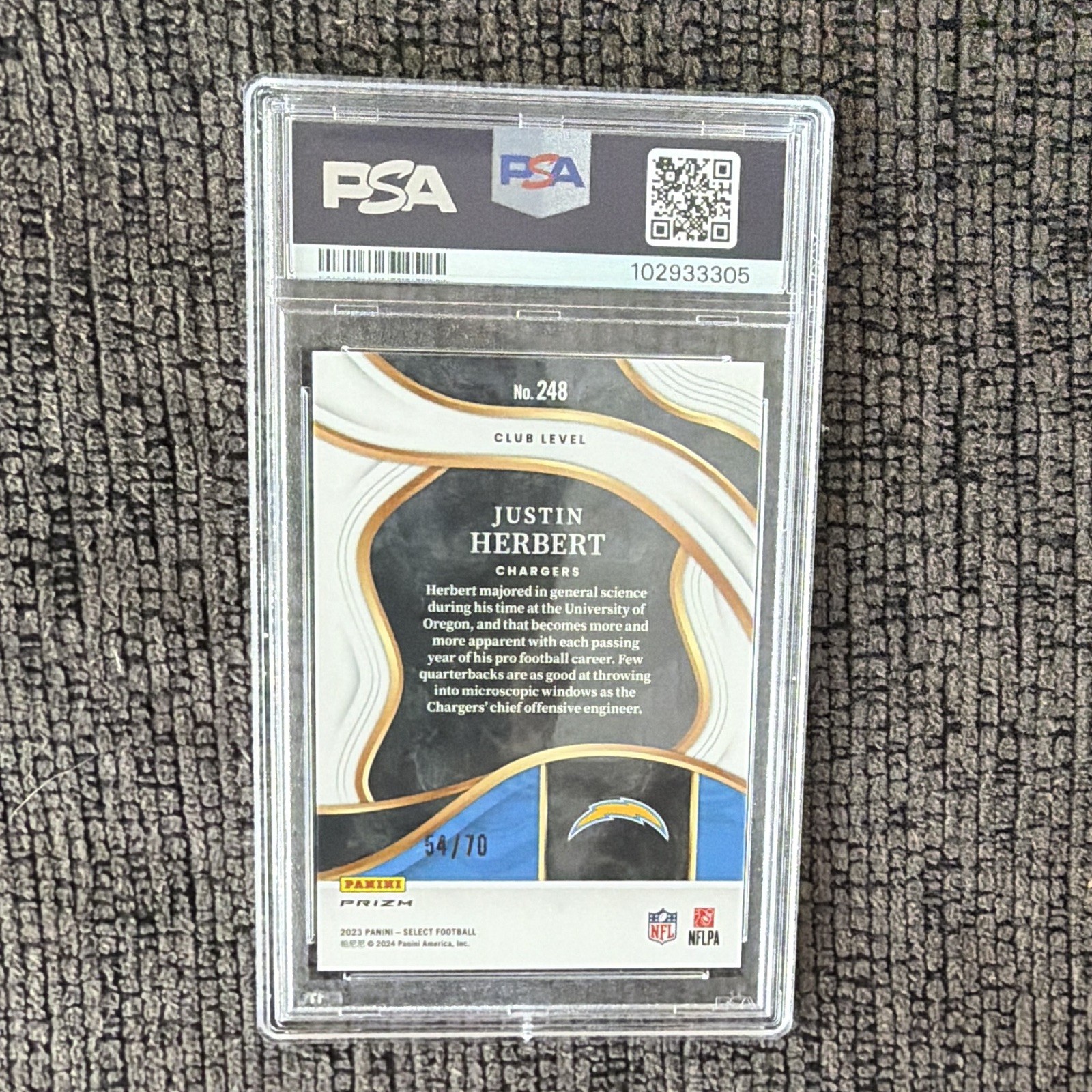 2023 Panini Select - Club Level Justin Herbert #248 Dragon Scale Prizm /70 view 3
