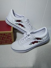 VANS Ward Girl's Missy Size 6 Sneakers Rose Embroidery White VN0A3TFWTBD New