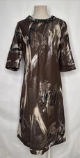 RICKIE FREEMAN Teri Jon Linen embellished neckline Dress SZ 10