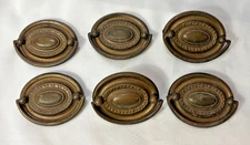 Vtg Hepplewhite Brass Drawer Pulls Set Of 6 Salvaged Hardware Colonial Revival
