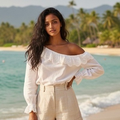 Johnny Was Jade XS Eva Tiered Sleeve Blouse White Eyelet Lace Off Shoulder NWT