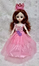 BJD Doll In Beautiful Satin and Nylon Gown Hard Vinyl Fully Jointed Handmade 12”