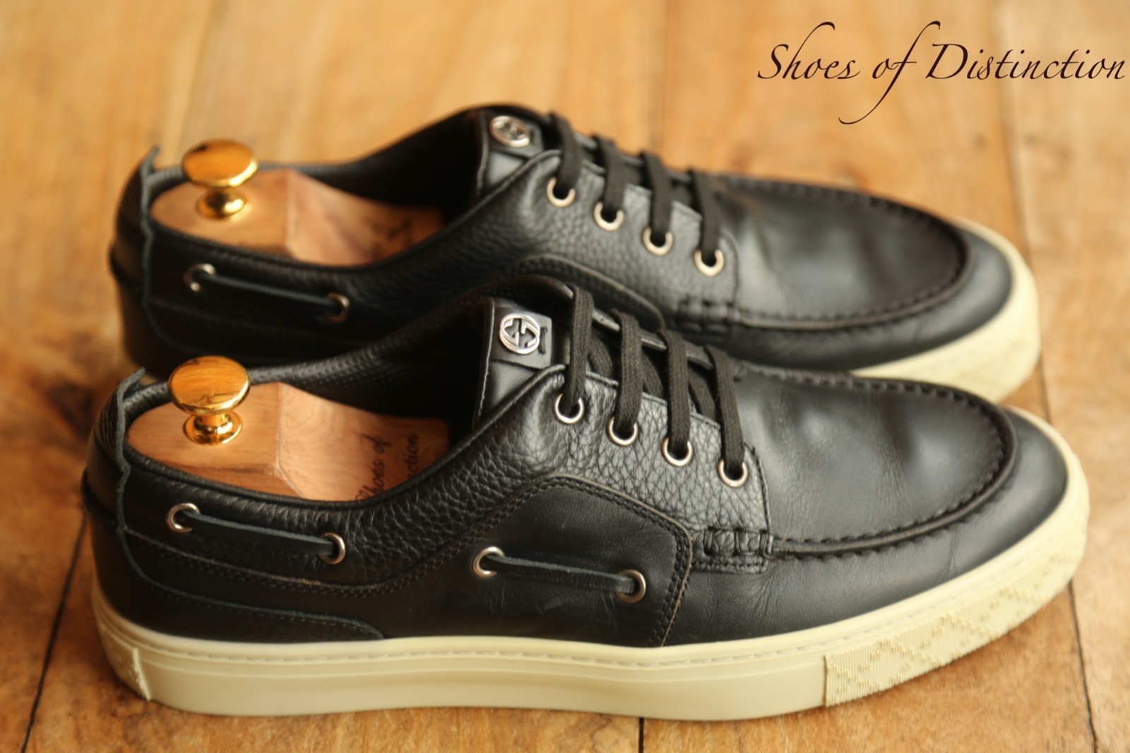 Gucci Black Leather Trainers Boat Shoes Men's UK 7 G US 8 EU 41 thumbnail 3