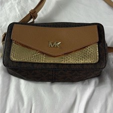 Michael Kors signature logo fanny pack/belt bag with gold tone MK logo and hardw