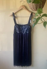 Vtg Flapper Fringe Dress Costume Sequin Black Sz S