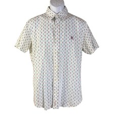 Original Penguin Button Up Shirt Mens Medium White Geometric Short Sleeve Cotton